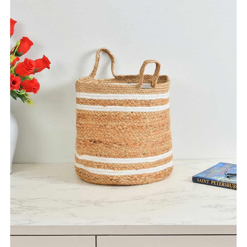 Storage Basket , (i169_12_1), Storage Basket With Beige & White Color, Storage Basket  - EL11059