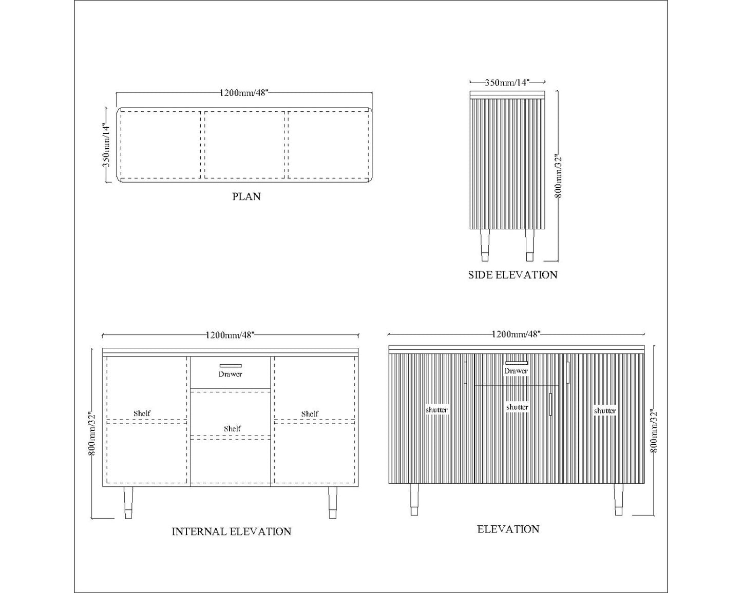 Chest of Drawer, White Color Cabinet, Chest of Drawer with Shutter & Drawer, Chest of Drawer  - EL11067