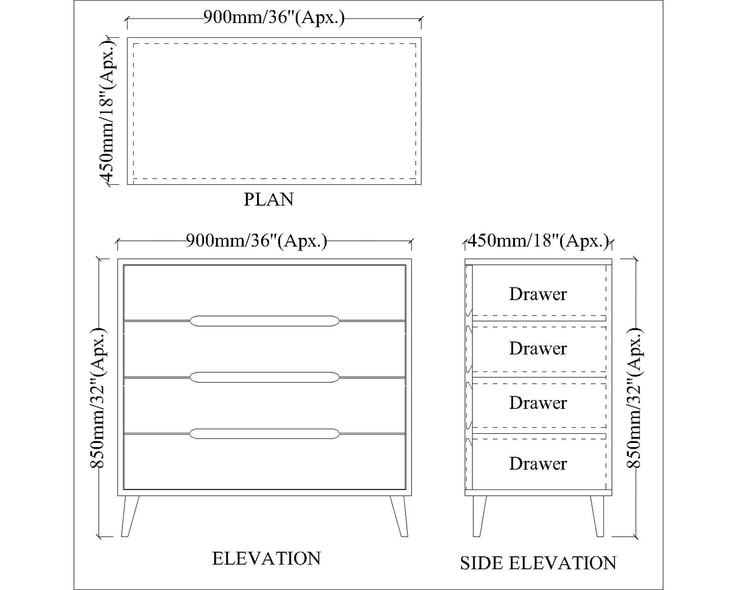 Chest of Drawer, White Color Cabinet, Chest of Drawer with Drawer,Chest of Drawer with Wooden Leg, Chest of Drawer - EL11069