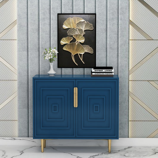 Storage Unit, Blue & Gold Color Storage Unit, Storage with Shutter, Sideboard for Living Room & Bedroom, Storage Unit - EL11071