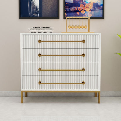 Chest Of Drawer, White Color Cabinet, Chest Of Drawer With Drawer, Multi Storage Unit, Chest Of Drawer With MS Leg In Gold Finish, Chest Of Drawer - EL11076