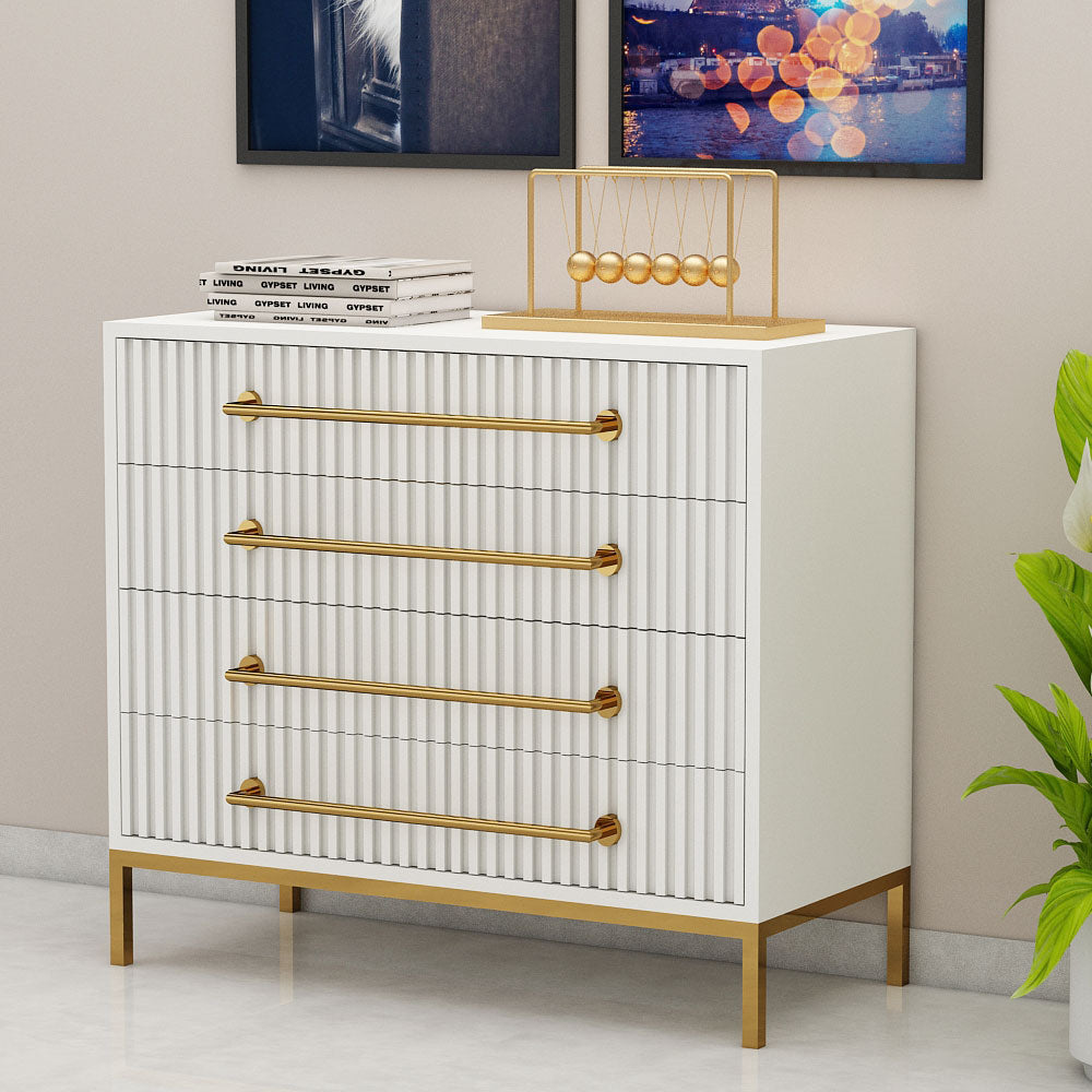 Chest Of Drawer, White Color Cabinet, Chest Of Drawer With Drawer, Multi Storage Unit, Chest Of Drawer With MS Leg In Gold Finish, Chest Of Drawer - EL11076