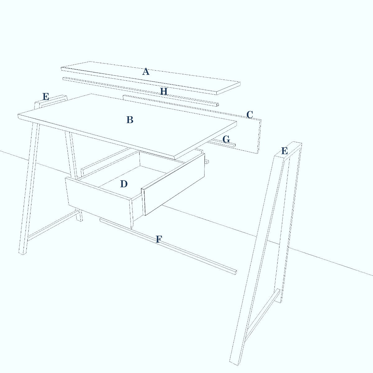 Study Table, Wood Study Table, Study Table with Open Shelf, Study Table with Drawer, Study Table with Black MS Leg, Study Table - EL - 12007