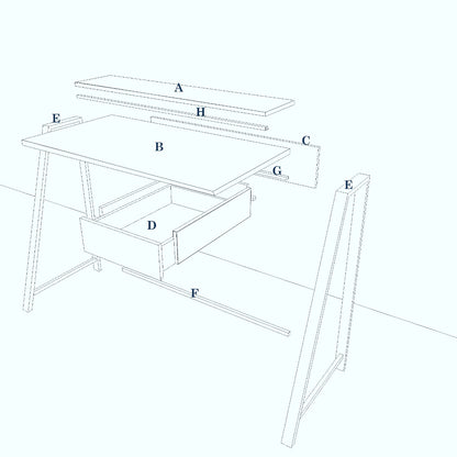 Study Table, Wood Study Table, Study Table with Open Shelf, Study Table with Drawer, Study Table with Black MS Leg, Study Table - EL - 12007