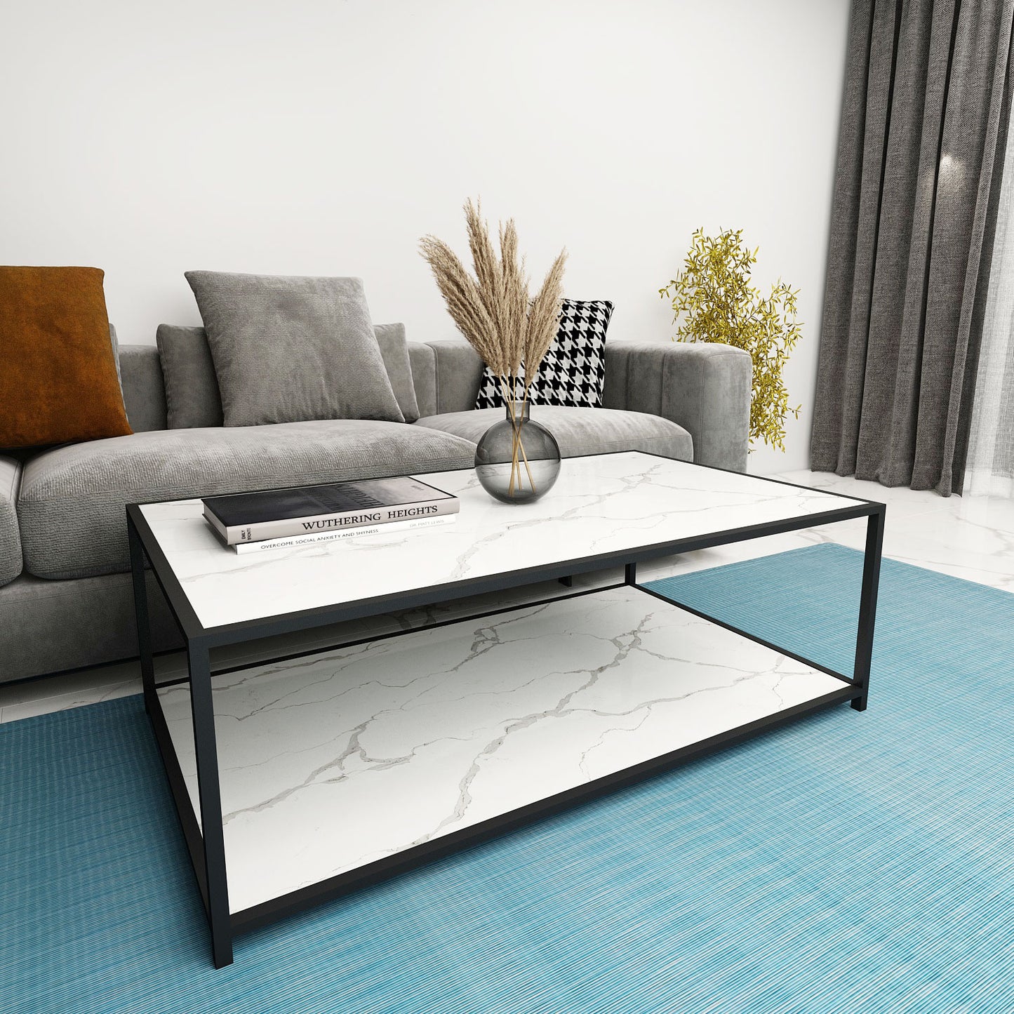 Coffee Table, Coffee Table in White & Black Color, Coffee Table with Metal Legs, Coffee Table - EL12098