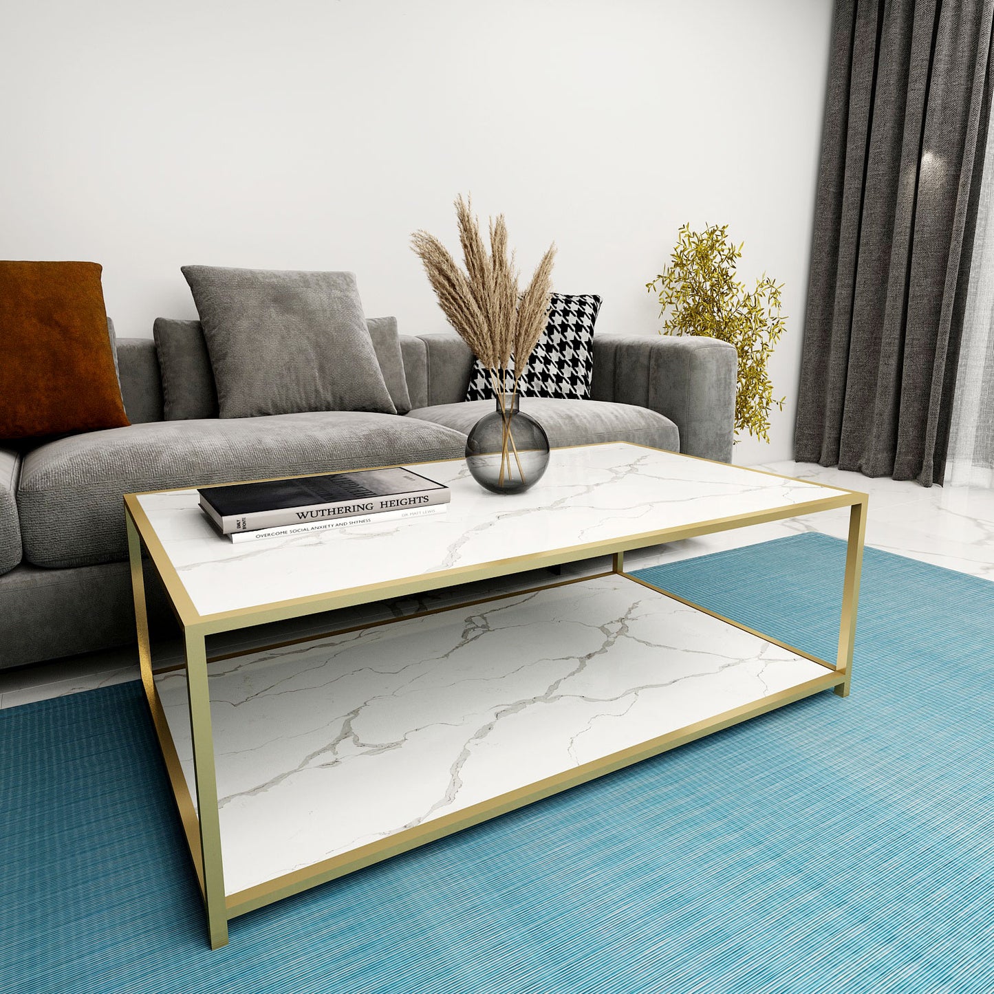 Coffee Table, Coffee Table in White & Golden Color, Coffee Table with Metal Legs, Coffee Table - EL12099