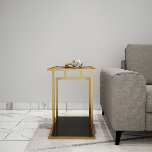 End Table, End Table with Black & Gold Color, End Table with Open Shelf, End Table - EL12100