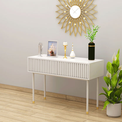 Console Table, White Console Table, Console Table With Drawer, Console Table With Metal Legs In White Finish, Console Table - EL12104