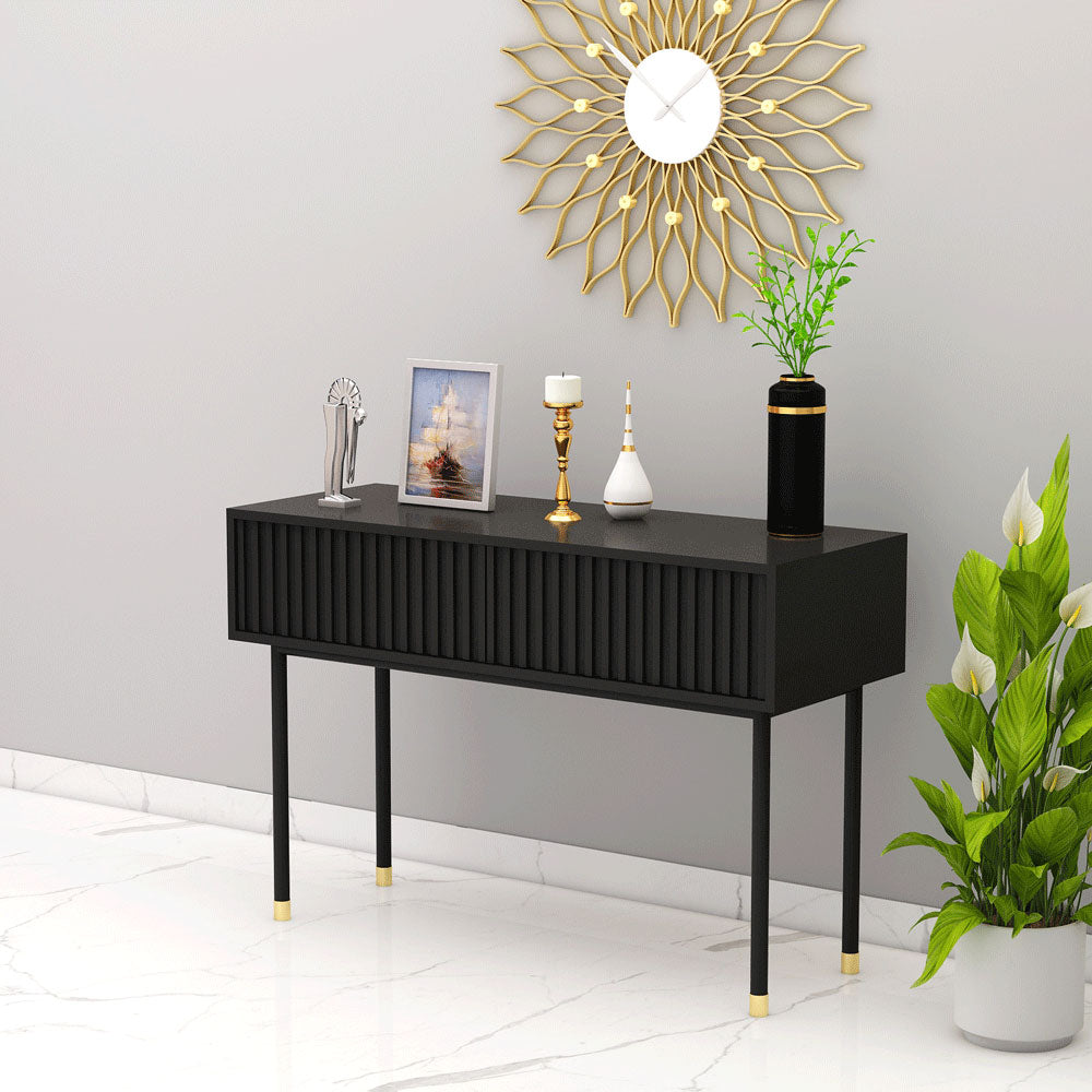 Console Table, Black Console Table, Console Table With Drawer, Console Table With Metal Legs In Black Finish, Console Table - EL12105