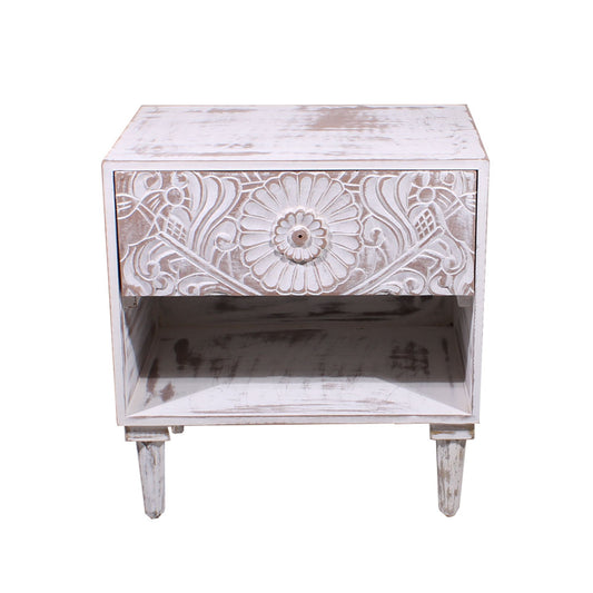 Bedside Table, Bedside Table in White Color, Bedside Table in Solid Wood, Bedside Table - EL12106