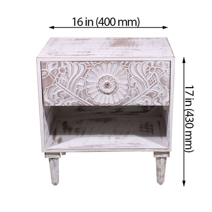 Bedside Table, Bedside Table in White Color, Bedside Table in Solid Wood, Bedside Table - EL12106