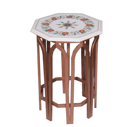 End Table, End Table in White & Gold Color, End Table in Stone & Metal, End Table for Home, End Table - EL12112