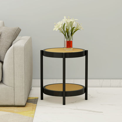 End Tables, End Table for Living room, End Table With Cane, End Table in Brown & Black Color, End Table with Metal Legs, End Table - EL12132