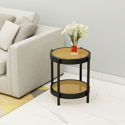 End Tables, End Table for Living room, End Table With Cane, End Table in Brown & Black Color, End Table with Metal Legs, End Table - EL12132