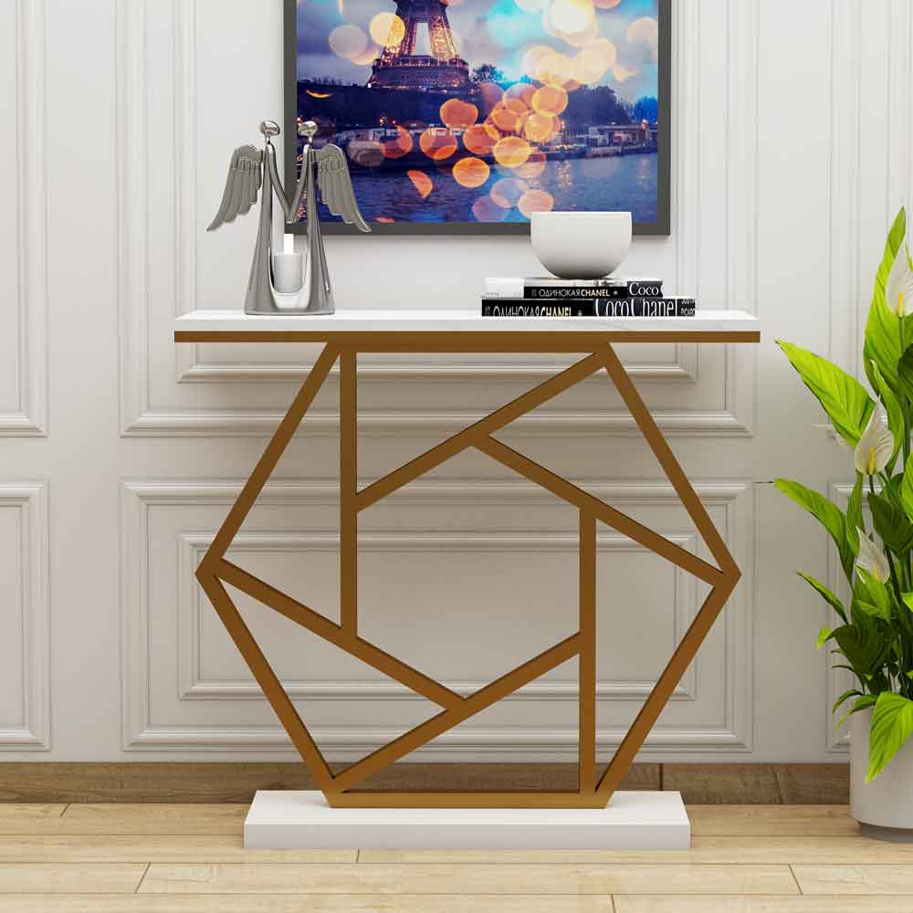 Console Table, Console Table for Entrance, Console Table with MS Leg in Gold Finish, Console Table in White Color, Console Table - EL12136