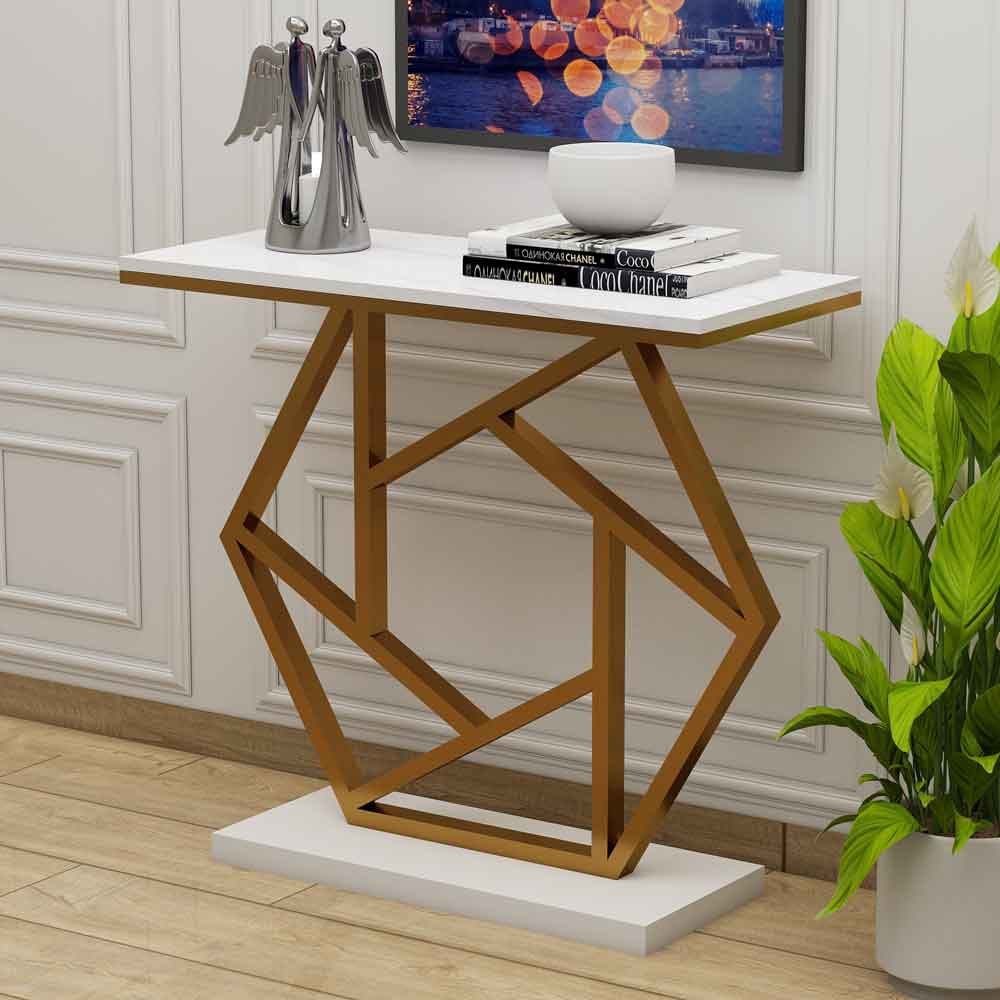 Console Table, Console Table for Entrance, Console Table with MS Leg in Gold Finish, Console Table in White Color, Console Table - EL12136