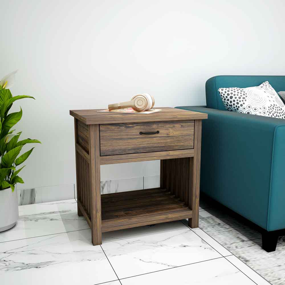 End Table, End Table with Drawer & Open Space, End Table in Dark Brown Color, End Table - EL12137