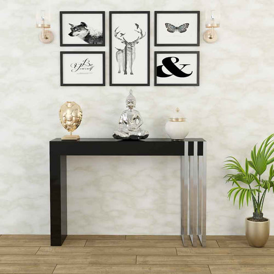 Console Table, Black & Gold Console Table, Console Table with Metal Tube in Gold Finish, Console Table with Designing Leg, Console Table - EL12140