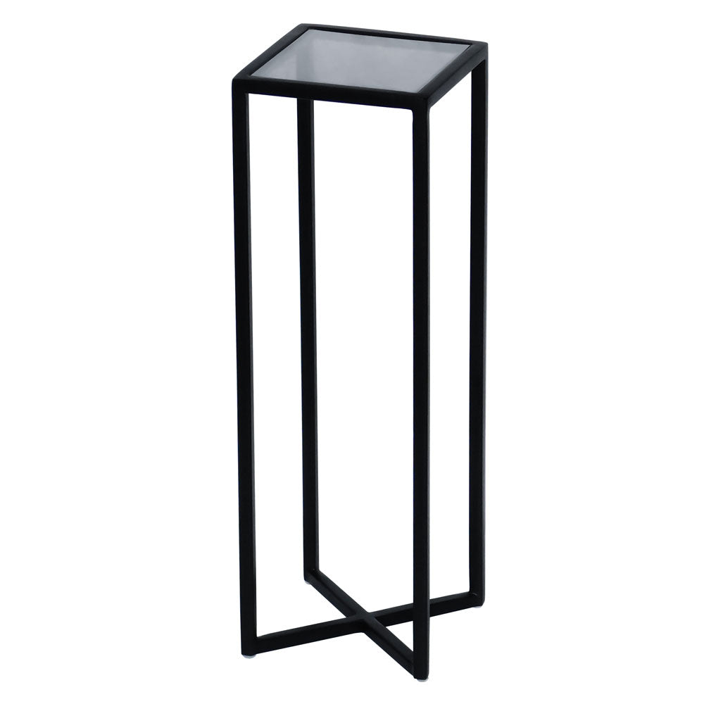 End Table, SCSKI/2021/246 (Strawberry Collective), Alissa Stainless Steel Side Table in Black finish with black tinted glass, End Table - EL12162