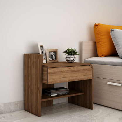 Bedside Table, Bedside Table with Brown color, Bedside Table with Drawer & Open Shelf, Bedside Table - EL12165