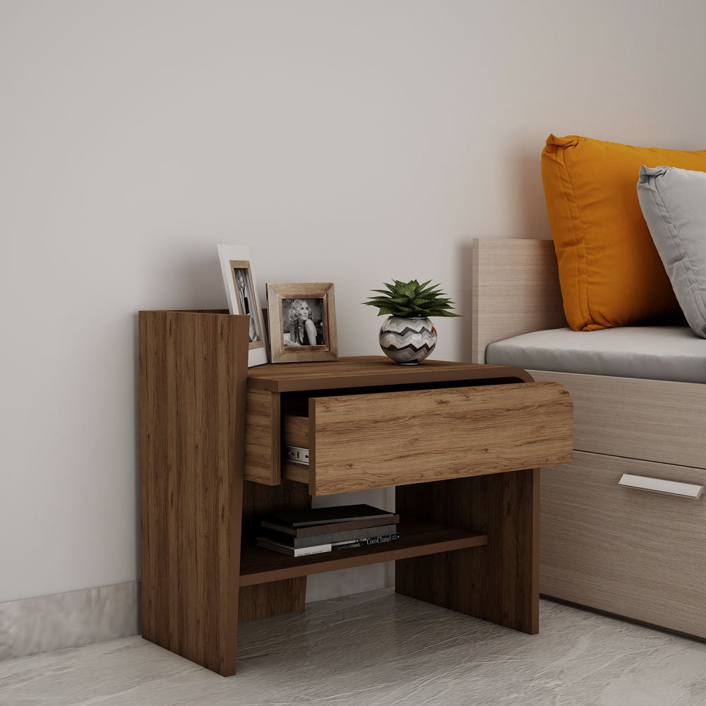 Bedside Table, Bedside Table with Brown color, Bedside Table with Drawer & Open Shelf, Bedside Table - EL12165