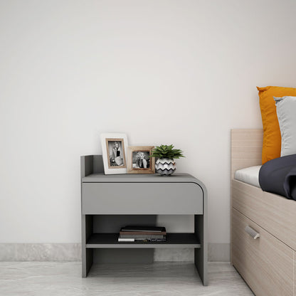 Bedside Table, Bedside Table with Grey color, Bedside Table with Drawer & Open Shelf, Bedside Table - EL12166