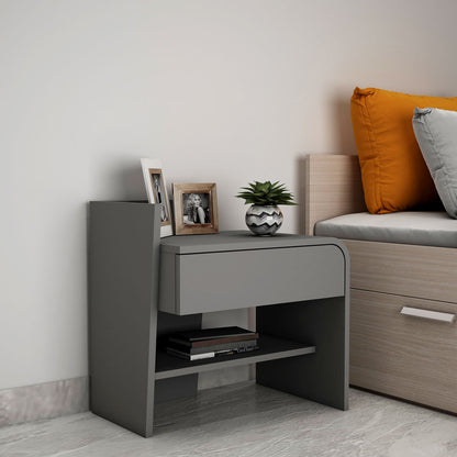 Bedside Table, Bedside Table with Grey color, Bedside Table with Drawer & Open Shelf, Bedside Table - EL12166