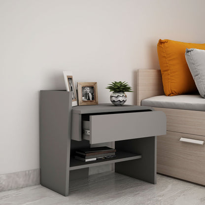 Bedside Table, Bedside Table with Grey color, Bedside Table with Drawer & Open Shelf, Bedside Table - EL12166