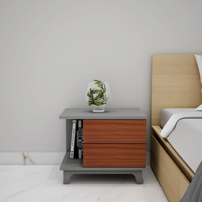 Bedside Table, Grey & Dark Brown color Table, Bedside Table with Drawer, Open Space Bedside Table, Bedside Table - EL12167