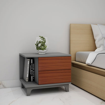 Bedside Table, Grey & Dark Brown color Table, Bedside Table with Drawer, Open Space Bedside Table, Bedside Table - EL12167