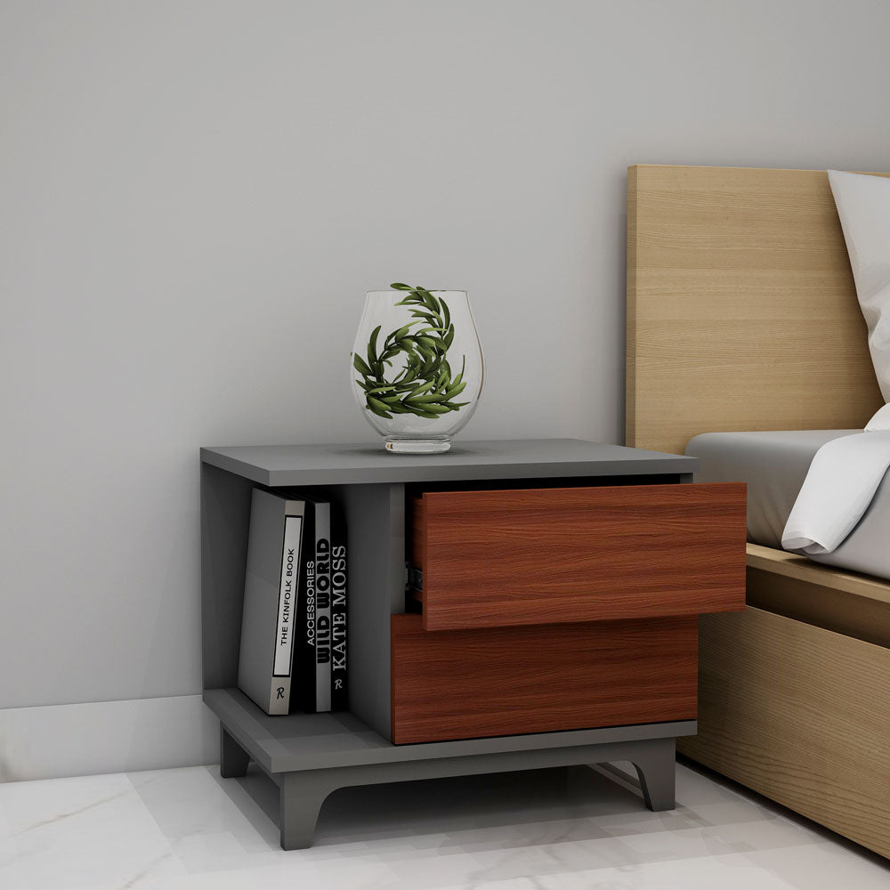 Bedside Table, Grey & Dark Brown color Table, Bedside Table with Drawer, Open Space Bedside Table, Bedside Table - EL12167