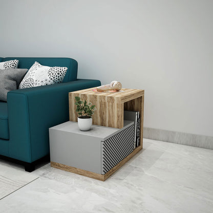 End Table, End Table with Grey & Light Brown Color, Sofa Side Table, End Table with Drawer & Open Space, End Table - EL12170