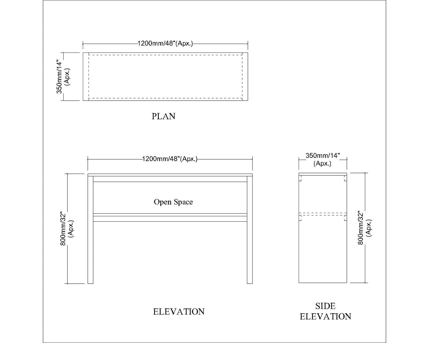 Console Table, White Color Console Table, Console Table with Open Shelf, Console Table - EL 12183