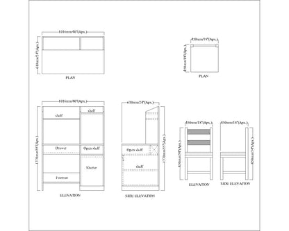 Kids Study Table, Wood & Yellow Color Study Table, Study Table with Drawer & Shutter, Study Table with Chair, Study Table - EL12185