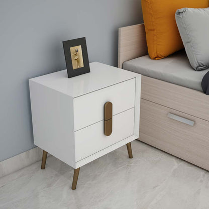 Bedside Table, White Color Bedside Table, Side Table with Drawer, Side Table with MS Leg in Golden Finish, Bedside Table - EL12186