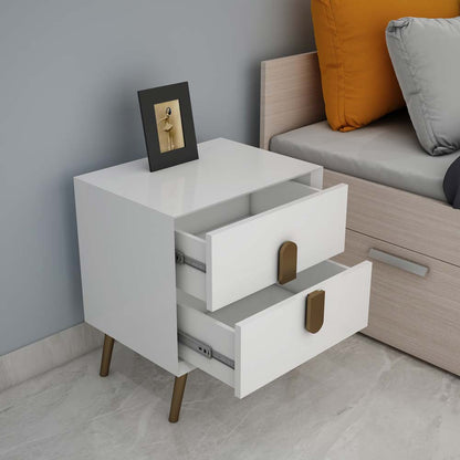 Bedside Table, White Color Bedside Table, Side Table with Drawer, Side Table with MS Leg in Golden Finish, Bedside Table - EL12186