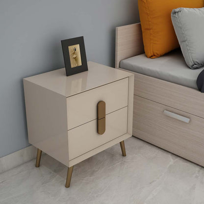 Bedside Table, Beige Color Bedside Table, Side Table with Drawer, Side Table with MS Leg in Golden Finish, Bedside Table - EL12187