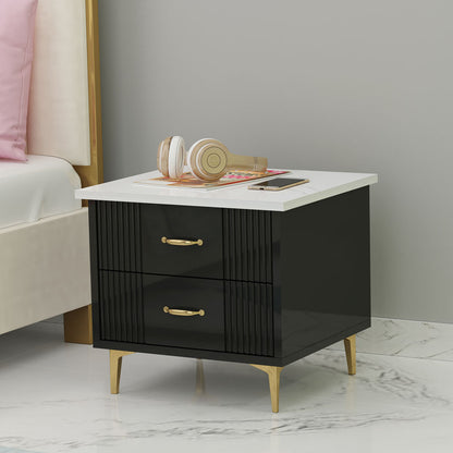 Bedside Table, Black & White Color Bedside Table, Side Table with Drawer, Side Table with MS Leg in Golden Finish, Bedside Table - EL12188