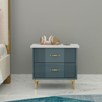 Bedside Table, Sea Green & White Color Bedside Table, Side Table with Drawer, Side Table with MS Leg in Golden Finish, Bedside Table - EL12189