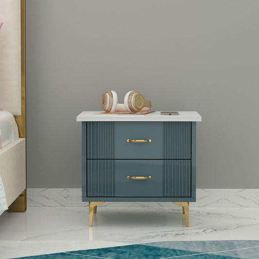 Bedside Table, Sea Green & White Color Bedside Table, Side Table with Drawer, Side Table with MS Leg in Golden Finish, Bedside Table - EL12189