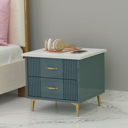 Bedside Table, Sea Green & White Color Bedside Table, Side Table with Drawer, Side Table with MS Leg in Golden Finish, Bedside Table - EL12189