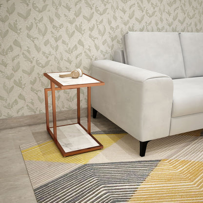 End Table, End Table with White & Gold Color, End table with Open Shelf, End Table - EL12192