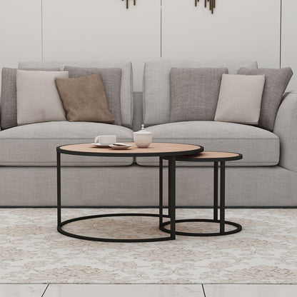 Round Nesting Table, 2 Nesting Table with Black legs, Floor Standing Nesting Table - EL12193