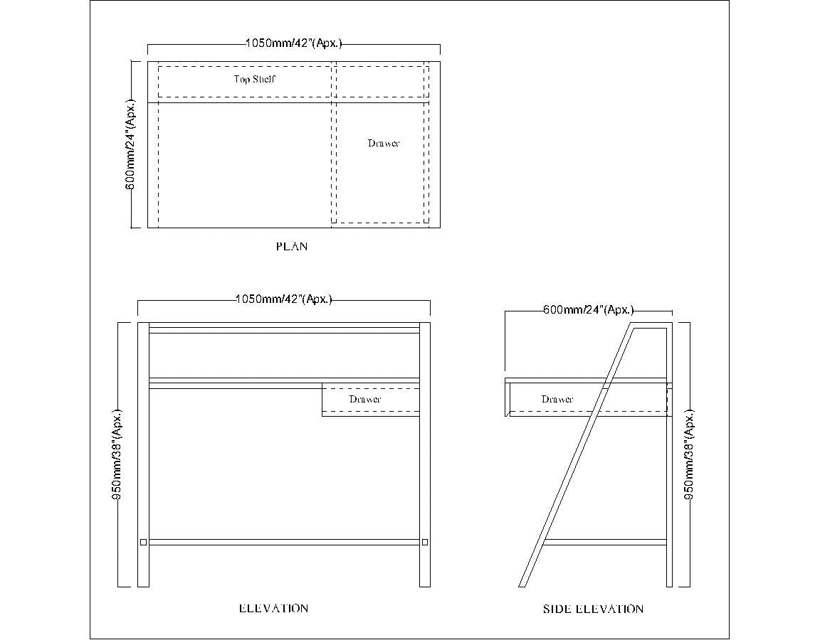 Study Table, Wood  Study Table, Study Table with Open Shelf, Study Table with Black MS Leg, Study Table - EL12197