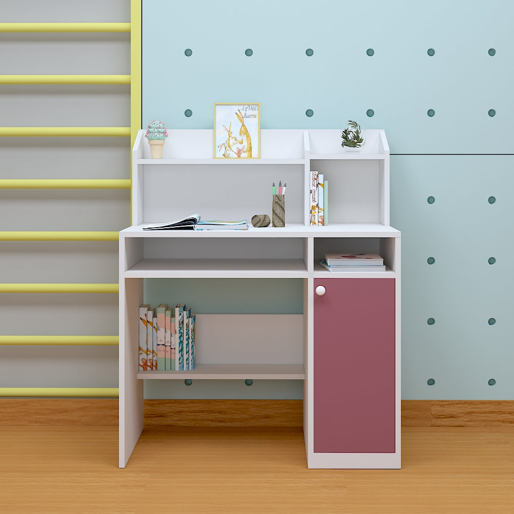 Kids Study Table & Chair, White & Pink Color Study Table & Chair, Study Table with Open Shelf, Study Table with Shutter, Study Table & Chair - EL12202