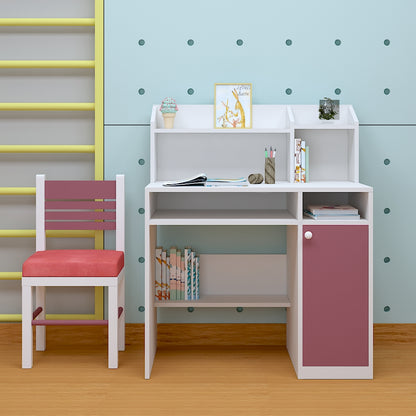 Kids Study Table & Chair, White & Pink Color Study Table & Chair, Study Table with Open Shelf, Study Table with Shutter, Study Table & Chair - EL12202