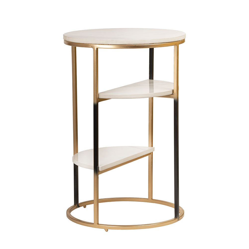 End Table, UAF007(UA OVERSEAS), 3 Marble Gold Side Table , White, Black & Golden Color  End Table - EL12204