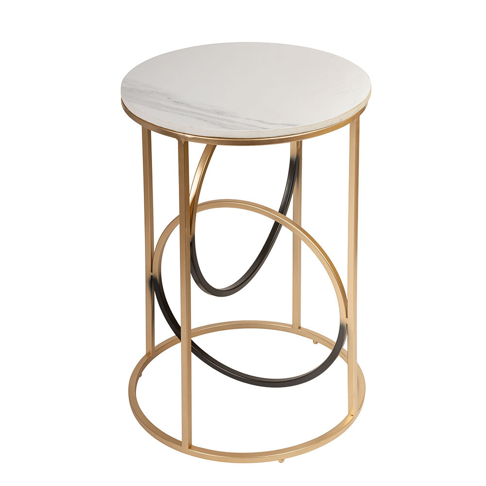 End Table, UAF008(UA OVERSEAS), Classic Ring Table , White, Black & Golden Color  End Table - EL12205