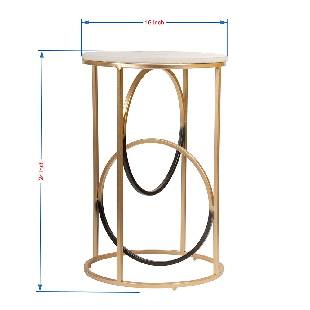 End Table, UAF008(UA OVERSEAS), Classic Ring Table , White, Black & Golden Color  End Table - EL12205