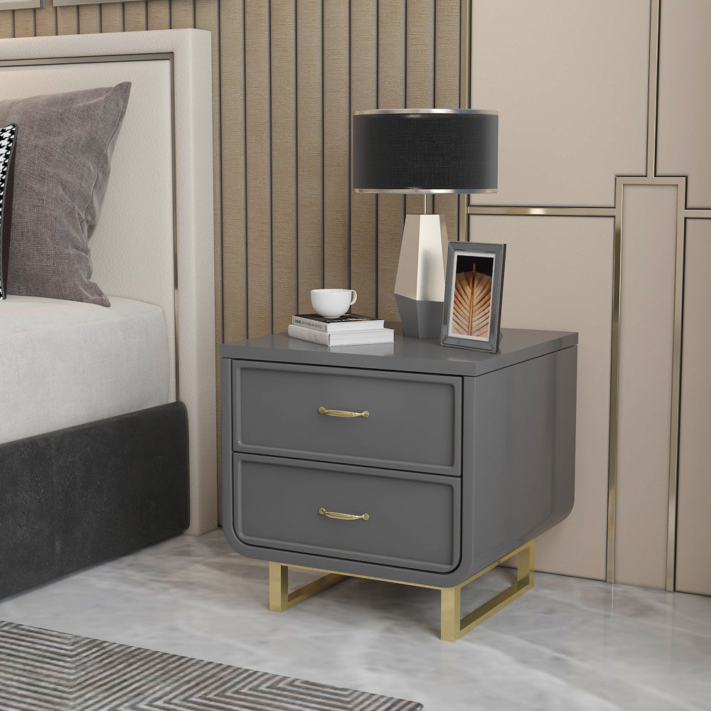 Bedside Table, Bedside Nightstand, Grey Color Bedside Table, Side Table with Drawer, MS Leg in Golden Paint, Bedside Table - EL12208